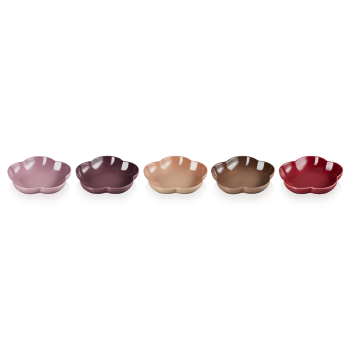 set of 5 flower dish 20cm mauve pinkfigcappuccinotruffledark framboise 240901123900