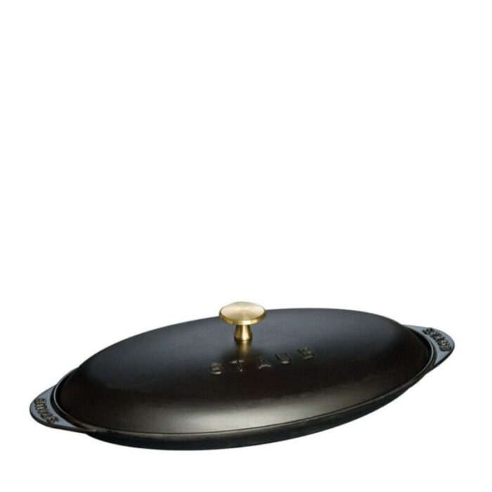 staub special oval fish plate with chistera lid 31cm matt black 1332125 240816043415