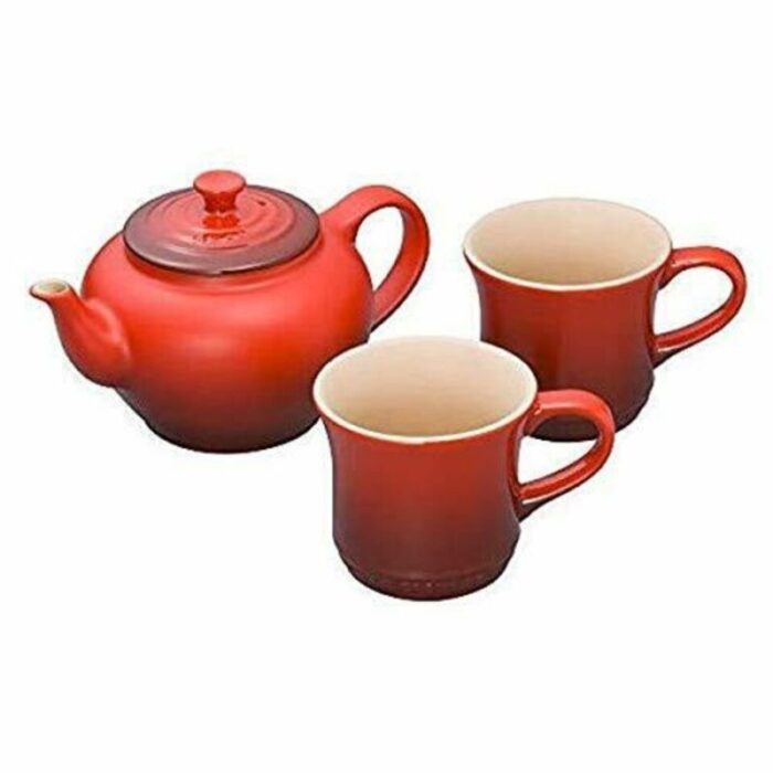 teapot set with 2 small mugs cherry red 240901123856