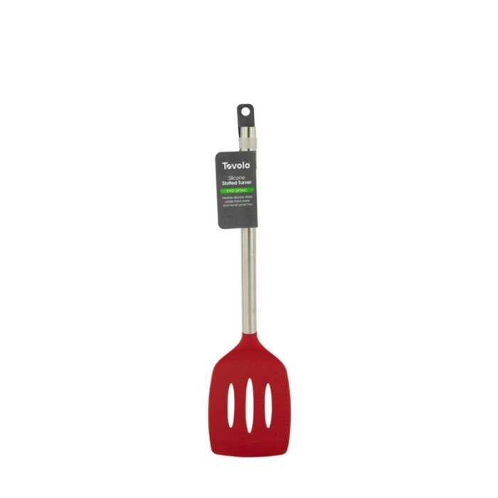 tovolo silicone slotted turner with stainless steel handle cayenne 240624052502