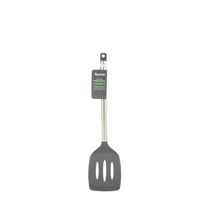 tovolo silicone slotted turner with stainless steel handle charcoal 240624052505